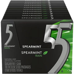 5 Gum Sugar Free Chewing Gum, Spearmint Rain, 15 Sticks, 10 ct