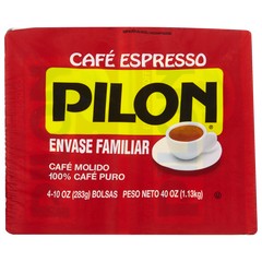 Cafe PILON Espresso Fine Ground Coffee, Dark Roast, 10 oz, 4 ct
