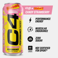C4 Energy Drink, Zero Sugar, Starburst Strawberry, 16 fl oz, 12 ct