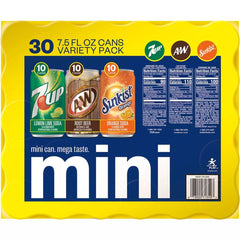 7UP, A&W, Sunkist Mini Can Variety Pack, 7.5 fl oz, 30 ct