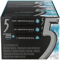 5 Gum Sugar Free Chewing Gum, Wintermint Ascent, 15 Sticks, 10 ct