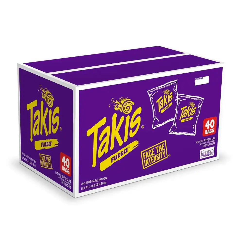 Takis Fuego Tortilla Chips, Hot Chili Pepper & Lime, 3.25 oz, 40 ct