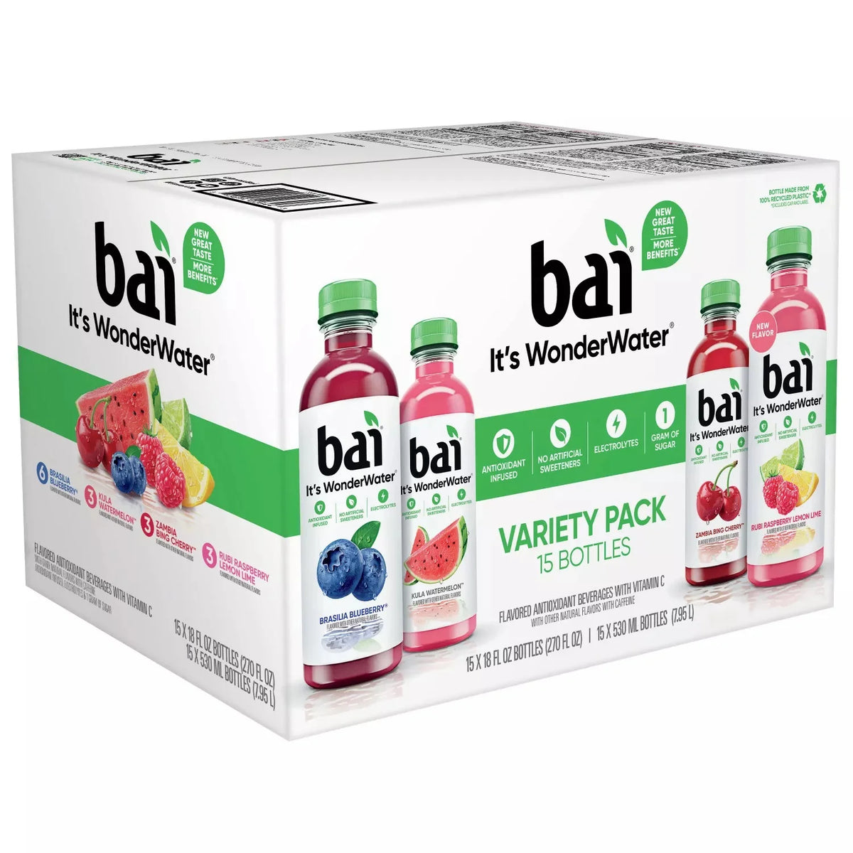 Bai It's WonderWater, Variety Pack, 18 fl oz, 15 ct