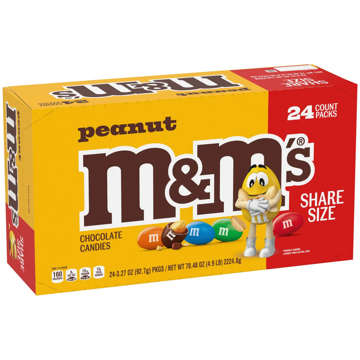 M&M'S Chocolate Candy, Peanut, Share Size, 3.27 oz, 24 ct