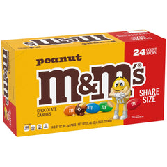 M&M'S Chocolate Candy, Peanut, Share Size, 3.27 oz, 24 ct