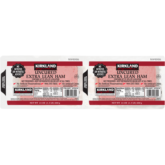 Kirkland Signature Uncured Extra Lean Ham, Sliced, 1.5 lbs, 2 ct
