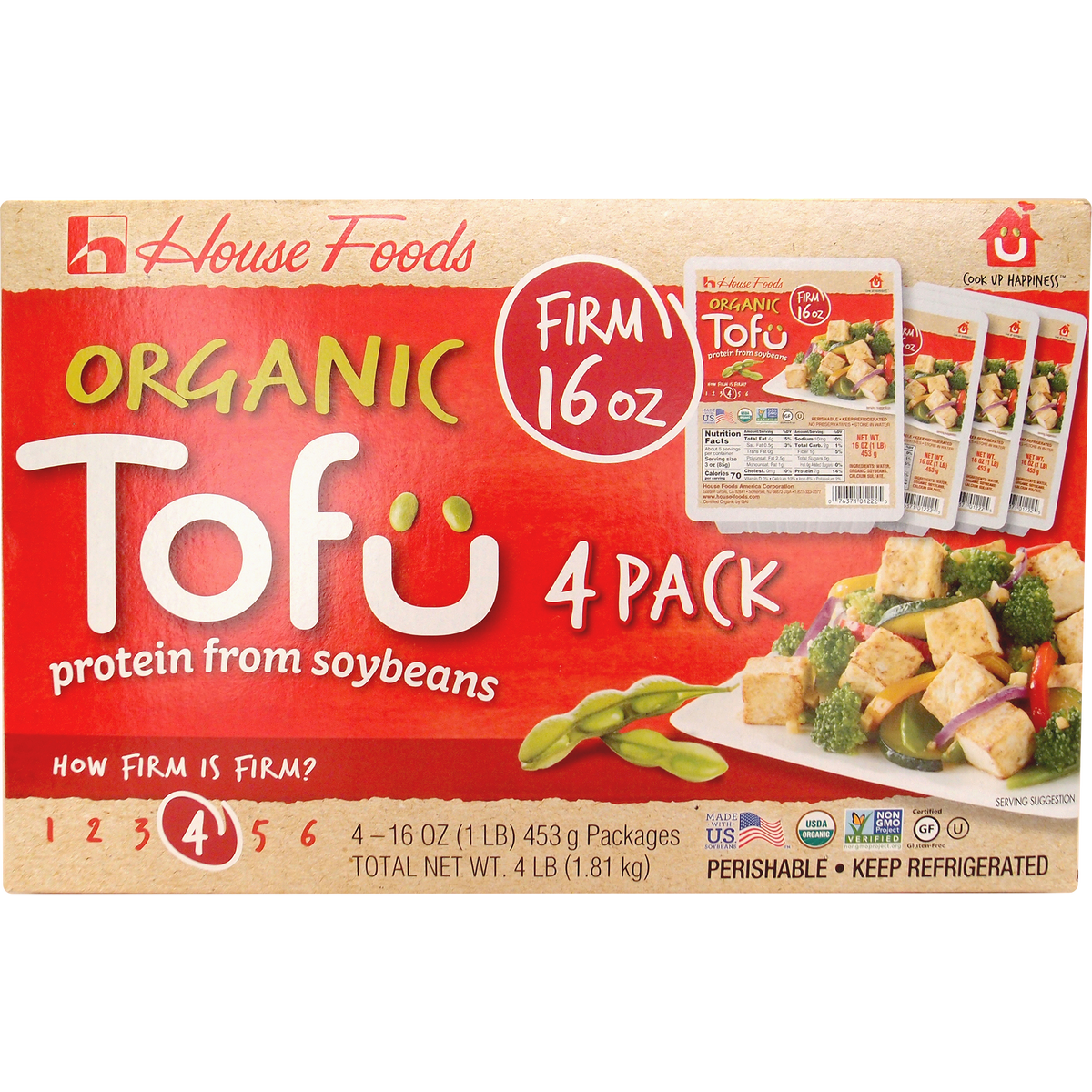 House Foods Organic Tofu, Firm, 16 oz, 4 ct