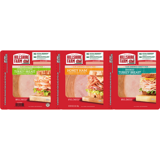 Hillshire Farm Lunchmeat, Sliced, Club Sandwich Variety Pack, 1 lb, 3 ct