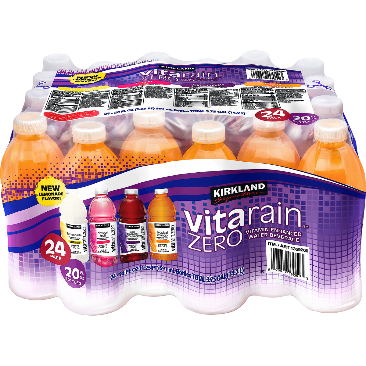 Kirkland Signature Vita Rain Zero, Variety Pack, 20 fl oz, 24 ct
