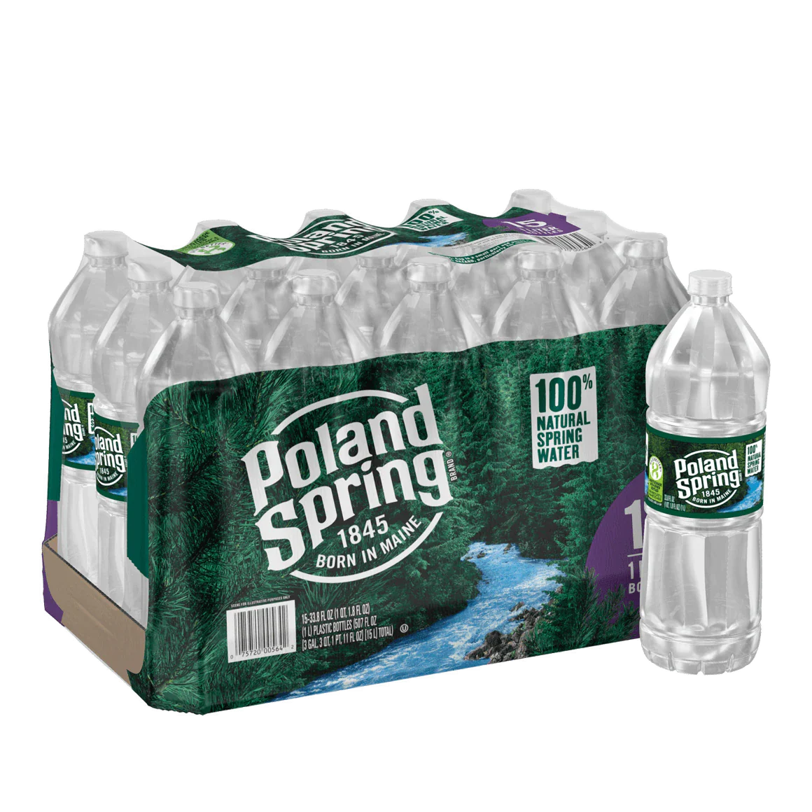 Poland Spring 100% Natural Spring Water, 1 Liter, 15 ct