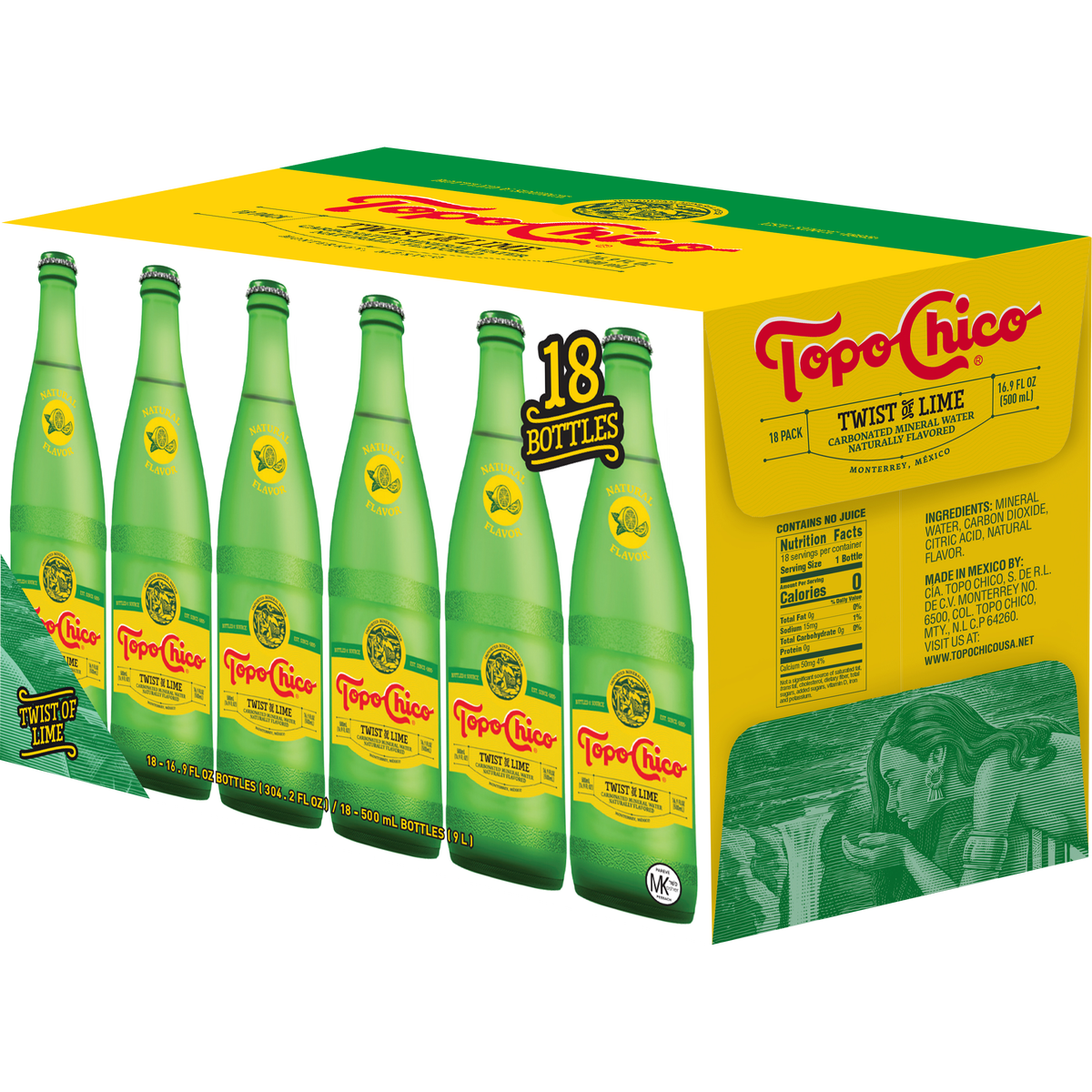 Topo Chico Carbonated Mineral Water, Twist of Lime, 16.9 fl oz, 18 ct