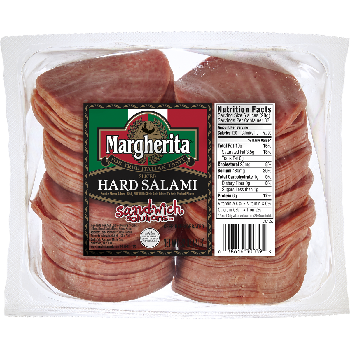 Margherita Hard Salami, Sliced, 2 lbs