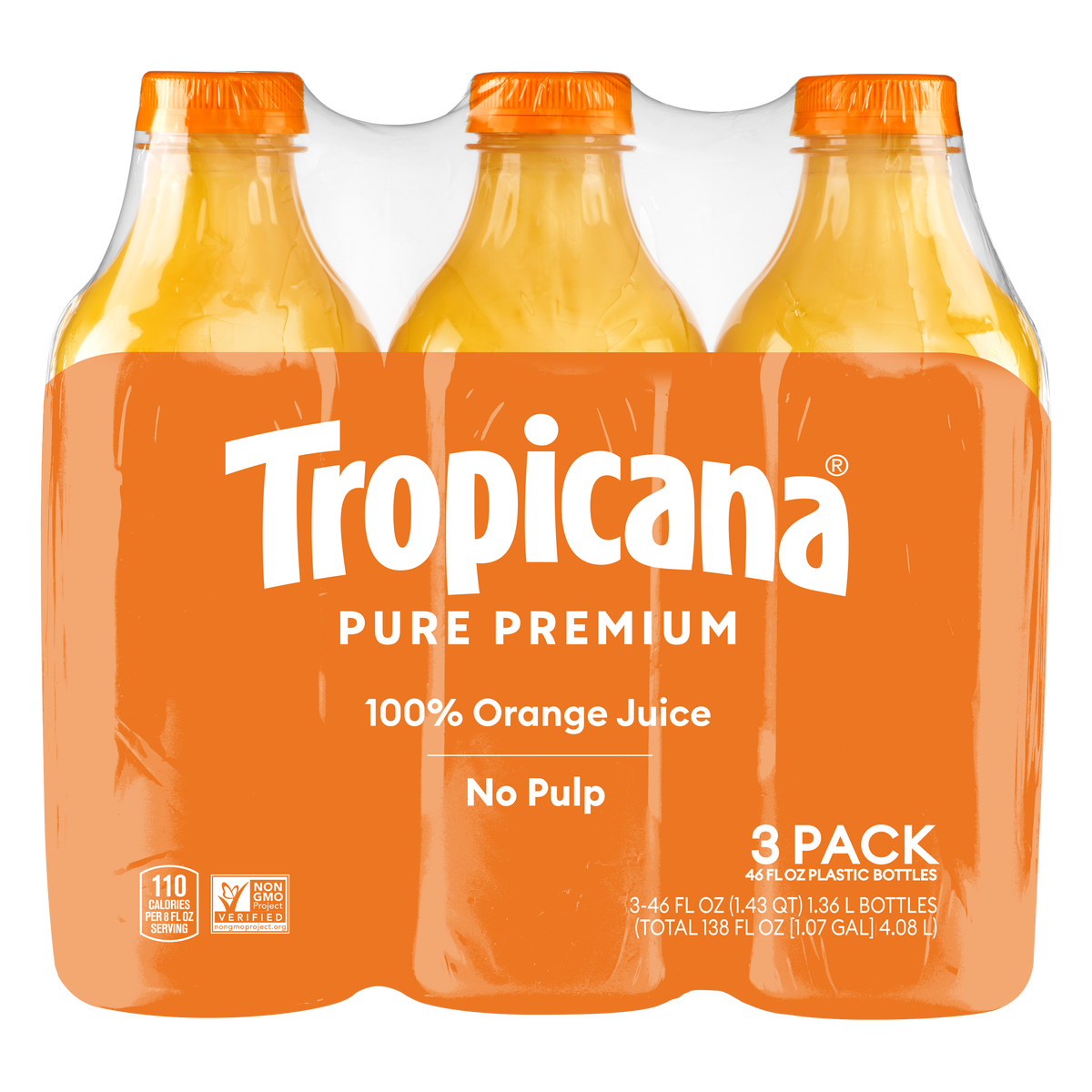 Tropicana Pure Premium 100% Orange Juice, No Pulp, 46 fl oz, 3 ct