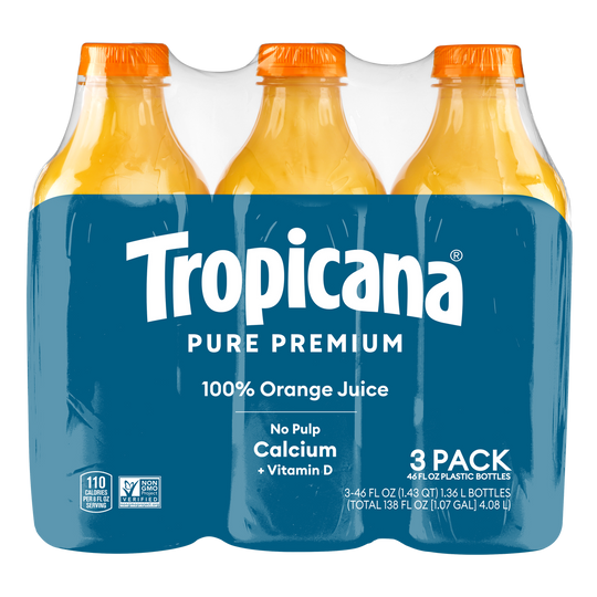 Tropicana Pure Premium 100% Orange Juice with Calcium + Vitamin D, No Pulp, 46 fl oz, 3 ct