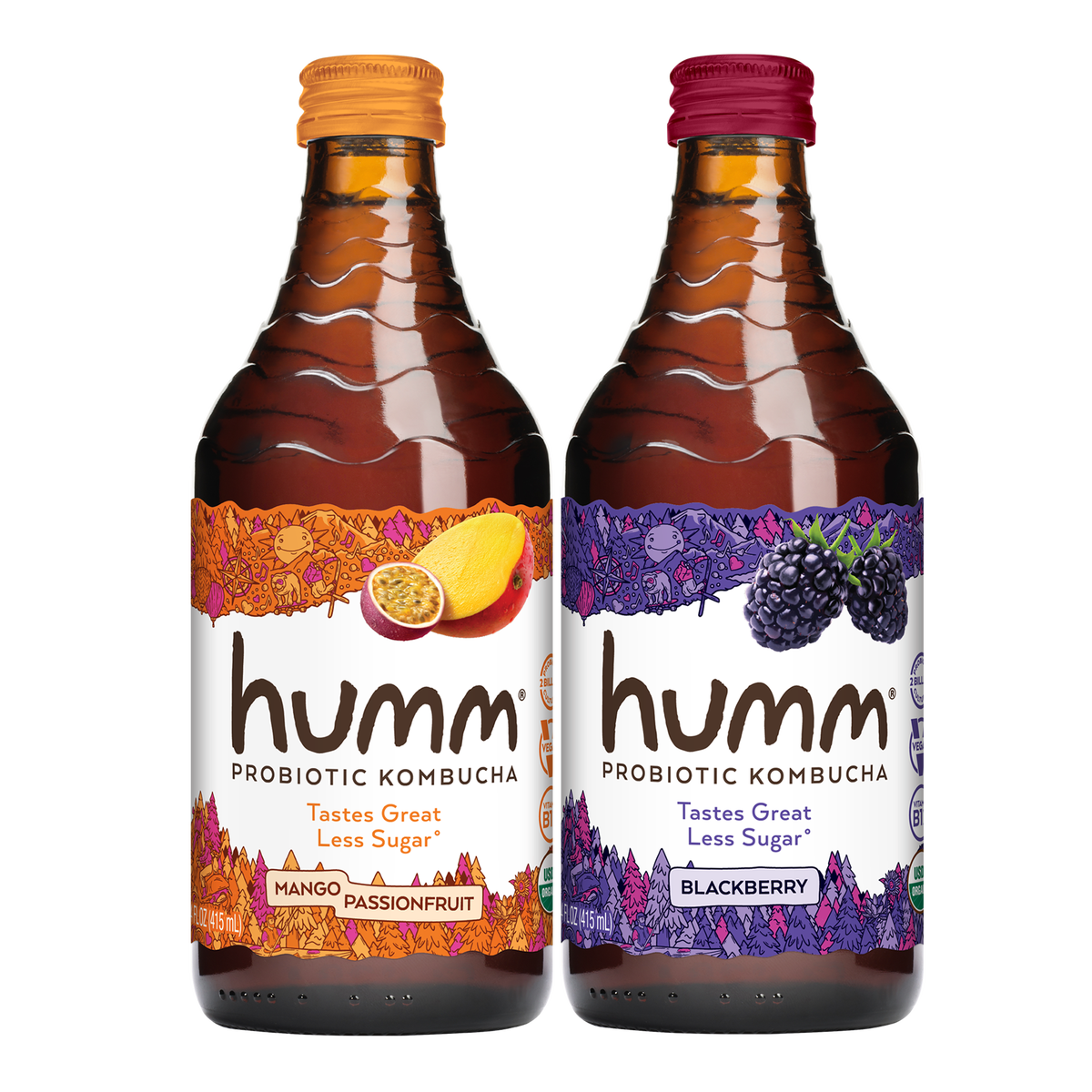 Humm Organic Probiotic Kombucha, Variety Pack, 14 fl oz, 12 ct