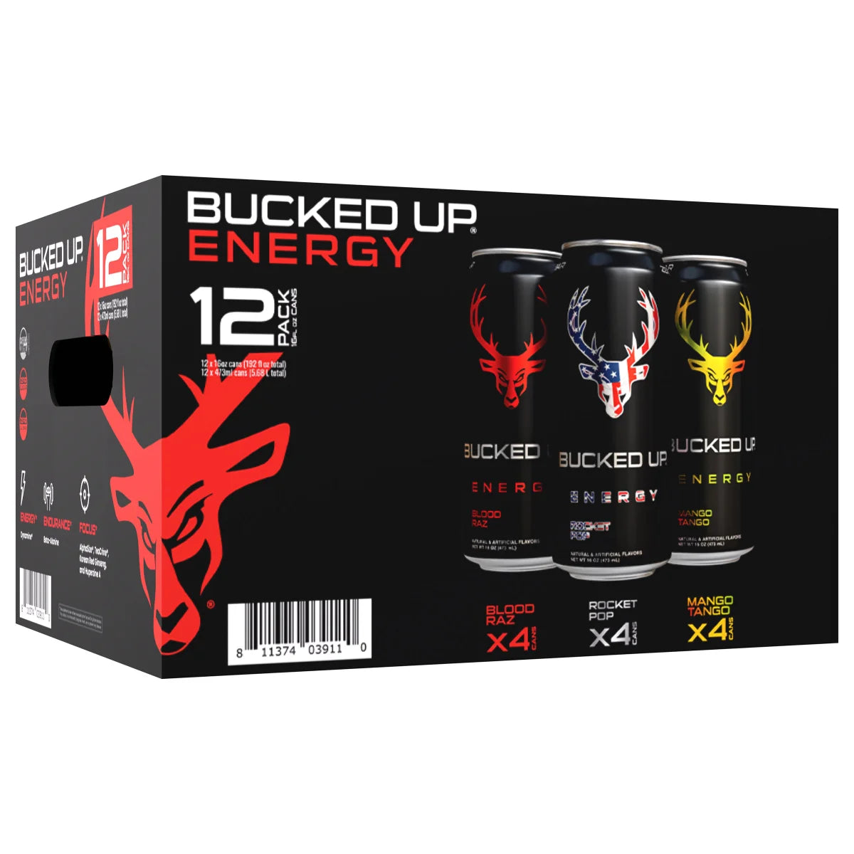 Bucked Up Energy Drink, Zero Sugar, Variety Pack, 16 fl oz, 12 ct