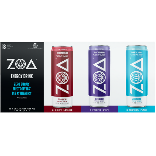 ZOA Energy Drink, Zero Sugar, Variety Pack, 12 fl oz, 18 ct