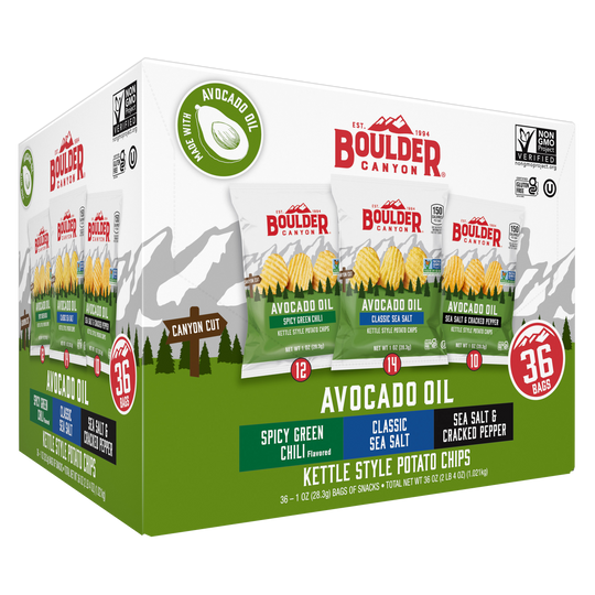 Boulder Canyon Avocado Oil Kettle Style Potato Chips, Variety Pack, 1 oz, 36 ct