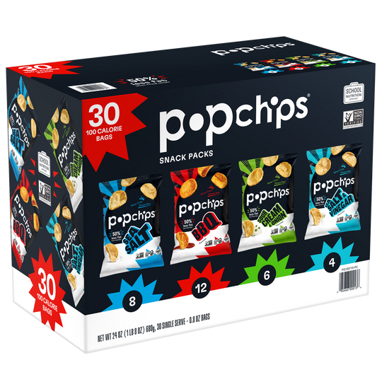 Popchips Potato Chips Snack Packs, Variety Pack, 0.8 oz, 30 ct