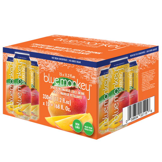 Blue Monkey Sparkling Juice Drink, Mango, 11.2 fl oz, 15 ct