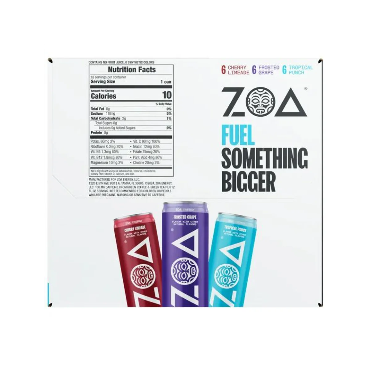 ZOA Energy Drink, Zero Sugar, Variety Pack, 12 fl oz, 18 ct