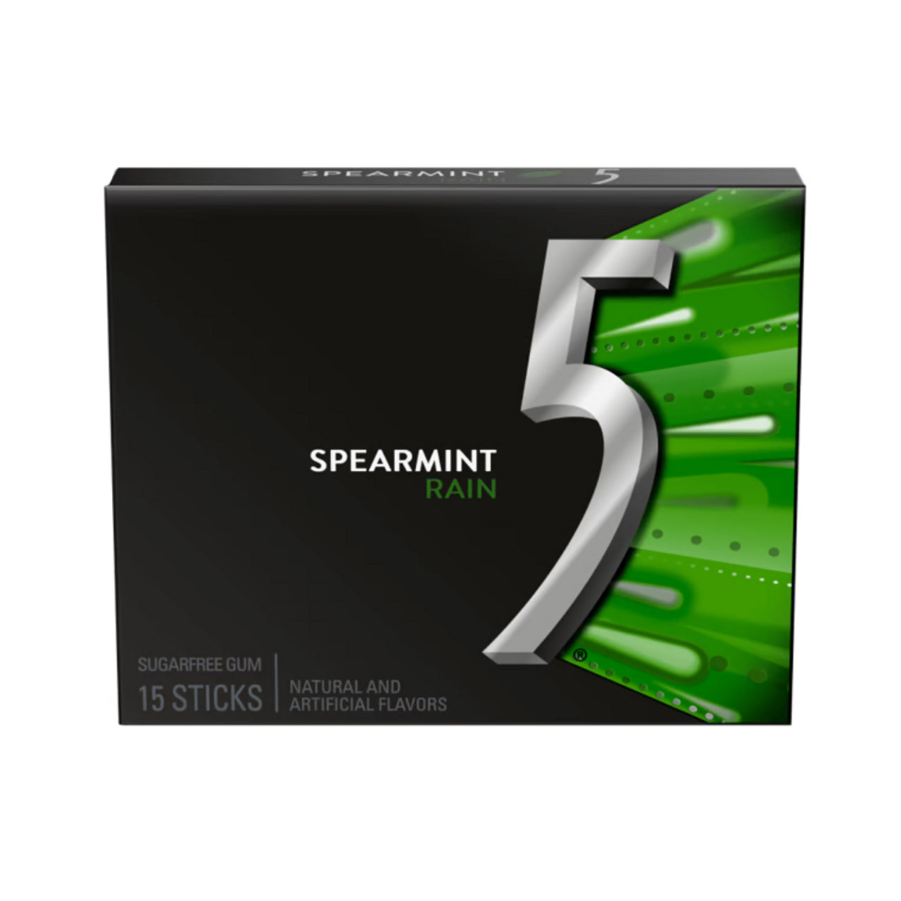 5 Gum Sugar Free Chewing Gum, Spearmint Rain, 15 Sticks, 10 ct