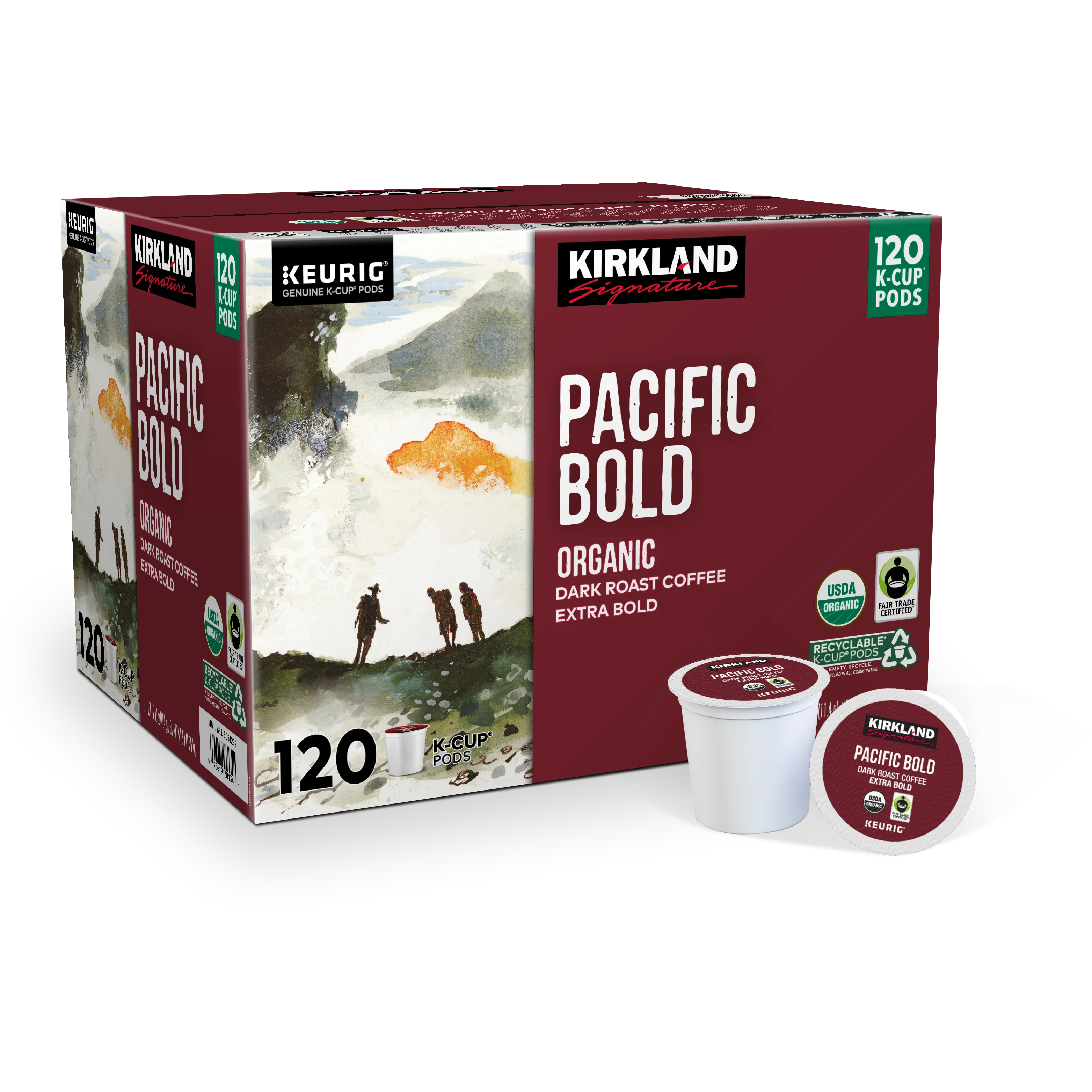 Kirkland Signature Organic Pacific Bold Coffee, Dark Roast, Keurig K-Cup Pods, 120 ct