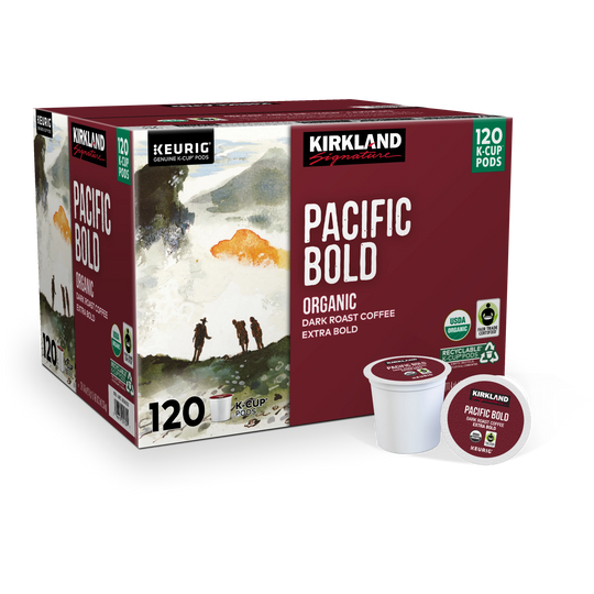 Kirkland Signature Organic Pacific Bold Coffee, Dark Roast, Keurig K-Cup Pods, 120 ct