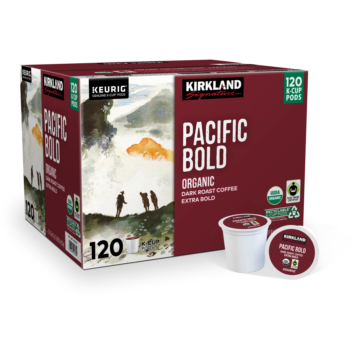 Kirkland Signature Organic Pacific Bold Coffee, Dark Roast, Keurig K-Cup Pods, 120 ct
