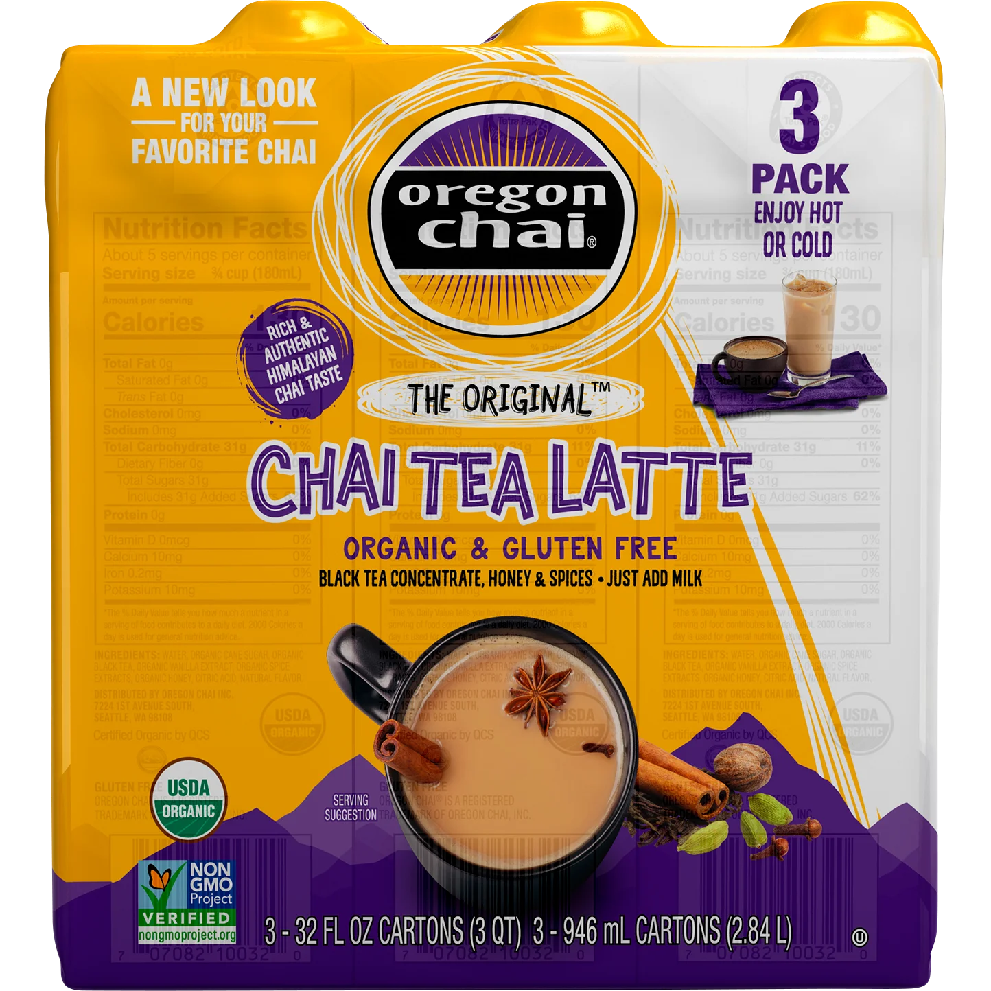 Oregon Chai, Organic Chai Tea Latte Concentrate, Original, 32 fl oz, 3 ct
