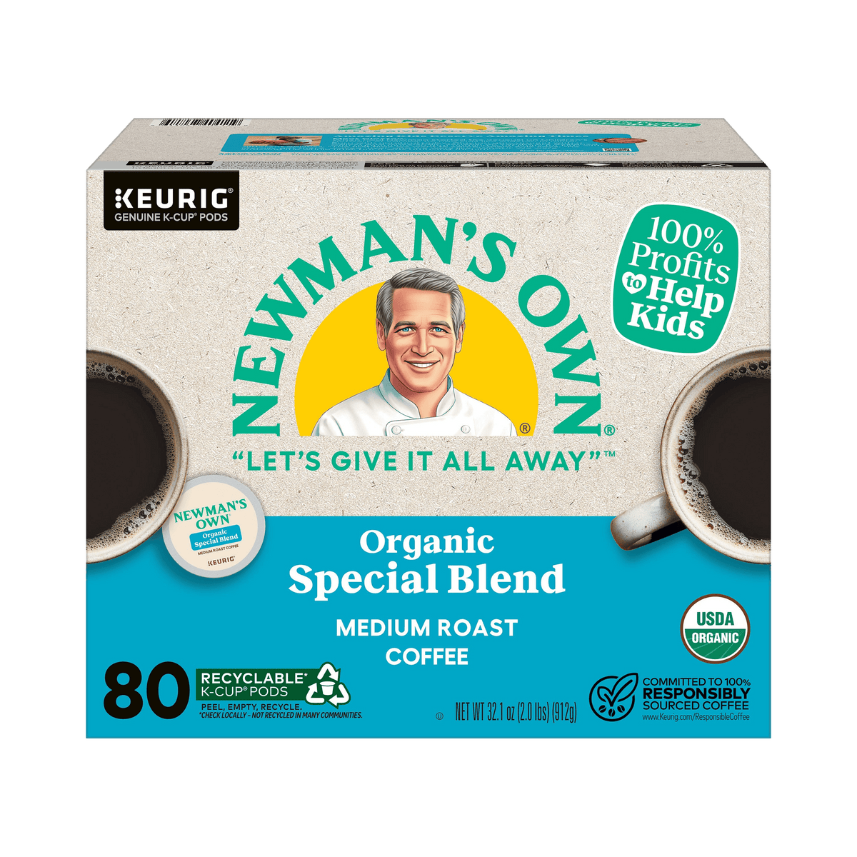 Newman's Own Organic Special Blend Coffee, Medium Roast, Keurig K-Cup Pods, 80 ct
