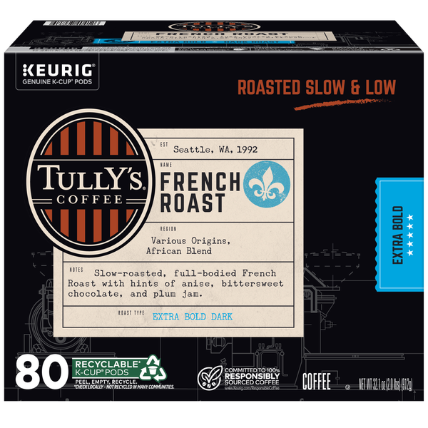 Tully's French Roast Extra Bold Coffee, Dark Roast, Keurig K-Cup Pods, 80 ct