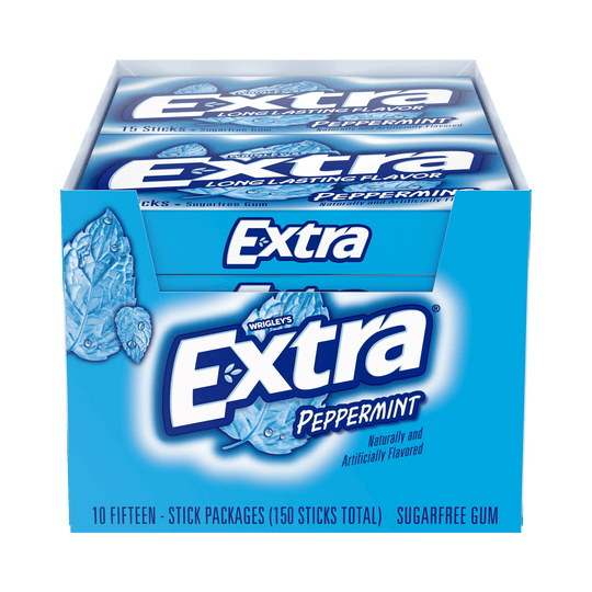 Extra Sugar Free Chewing Gum, Peppermint, Slim Pack, 15 Sticks, 10 ct