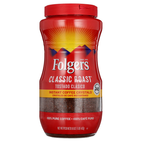 Folgers Instant Coffee Crystals, Classic, Medium Roast, 16 oz