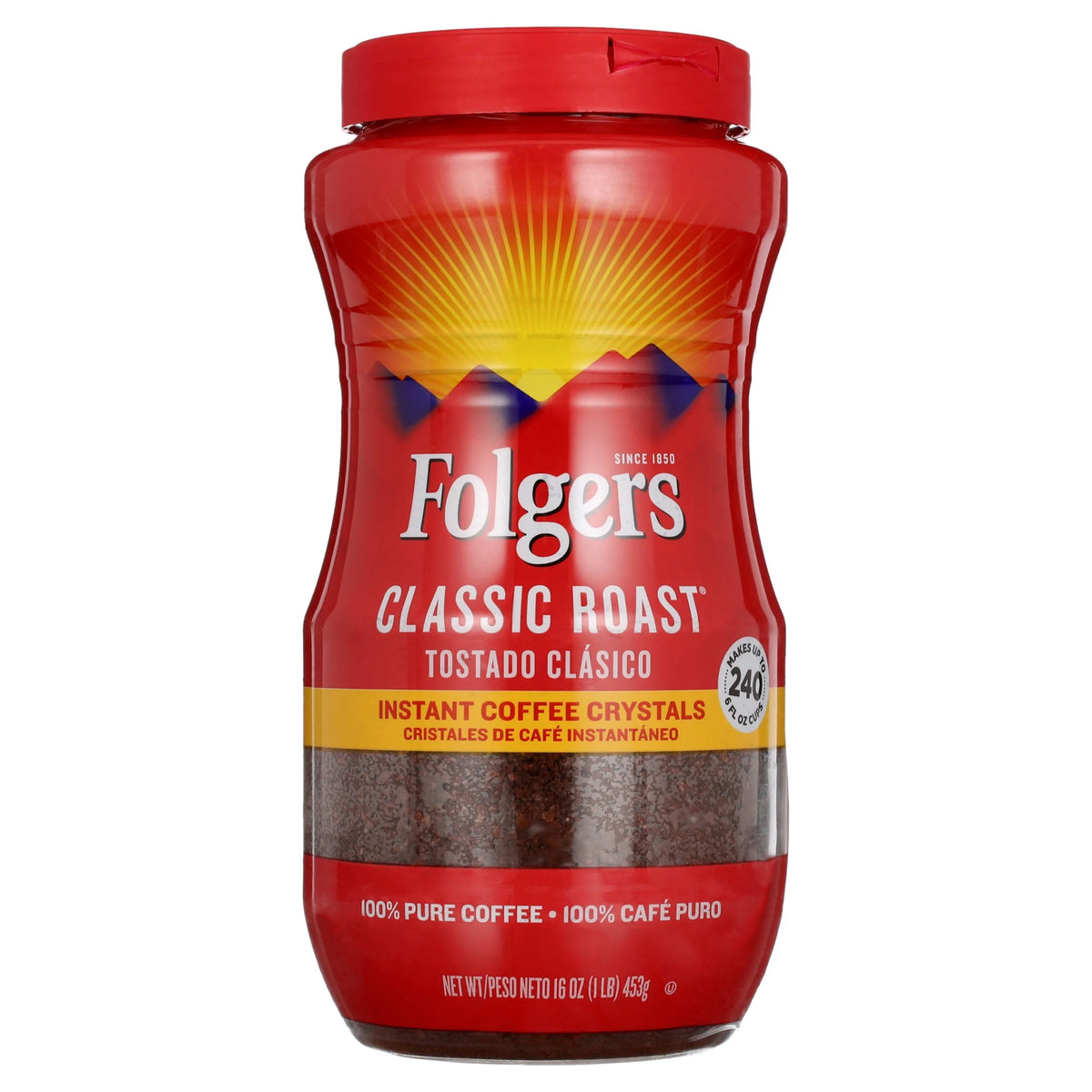 Folgers Instant Coffee Crystals, Classic, Medium Roast, 16 oz