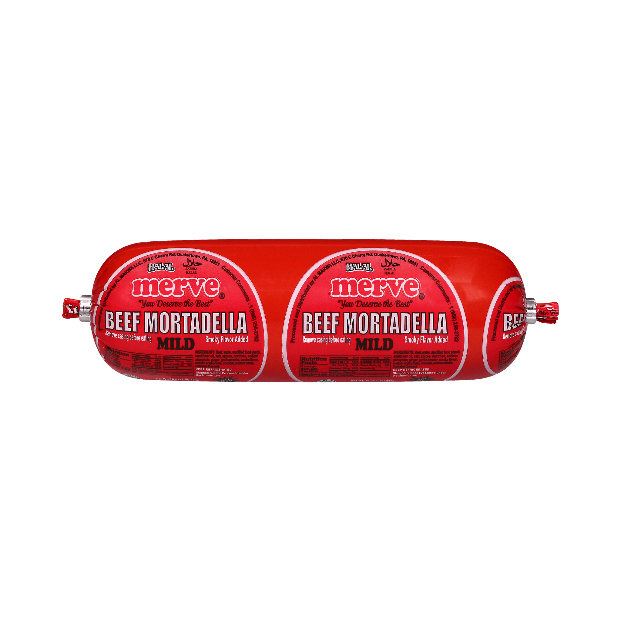 Merve Halal Beef Mortadella Plain, 1 lb (454 g)