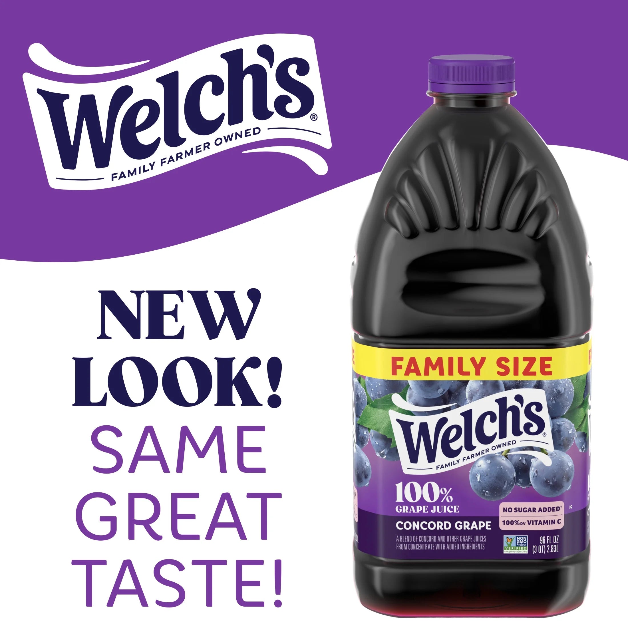 Welch’s 100% Grape Juice Blend, Concord Grape, 96 fl oz, 2 ct