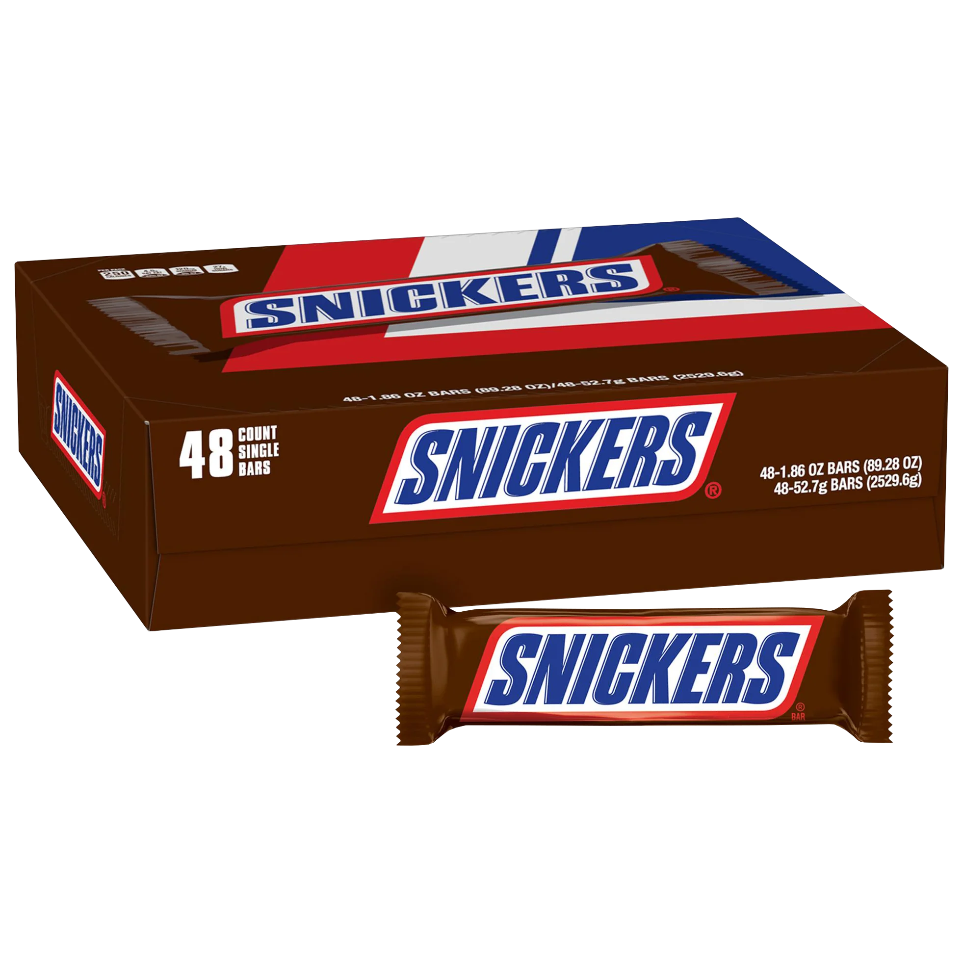 Snickers Peanut Chocolate Candy Bar, Full Size, 1.86 oz, 48 ct