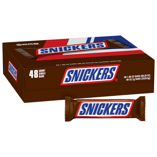 Snickers Peanut Chocolate Candy Bar, Full Size, 1.86 oz, 48 ct