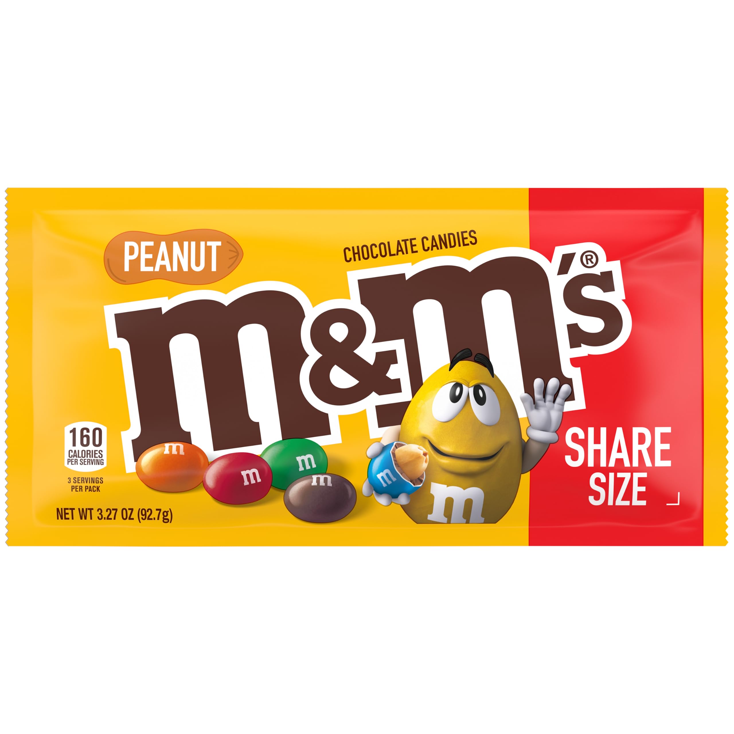 M&M'S Chocolate Candy, Peanut, Share Size, 3.27 oz, 24 ct