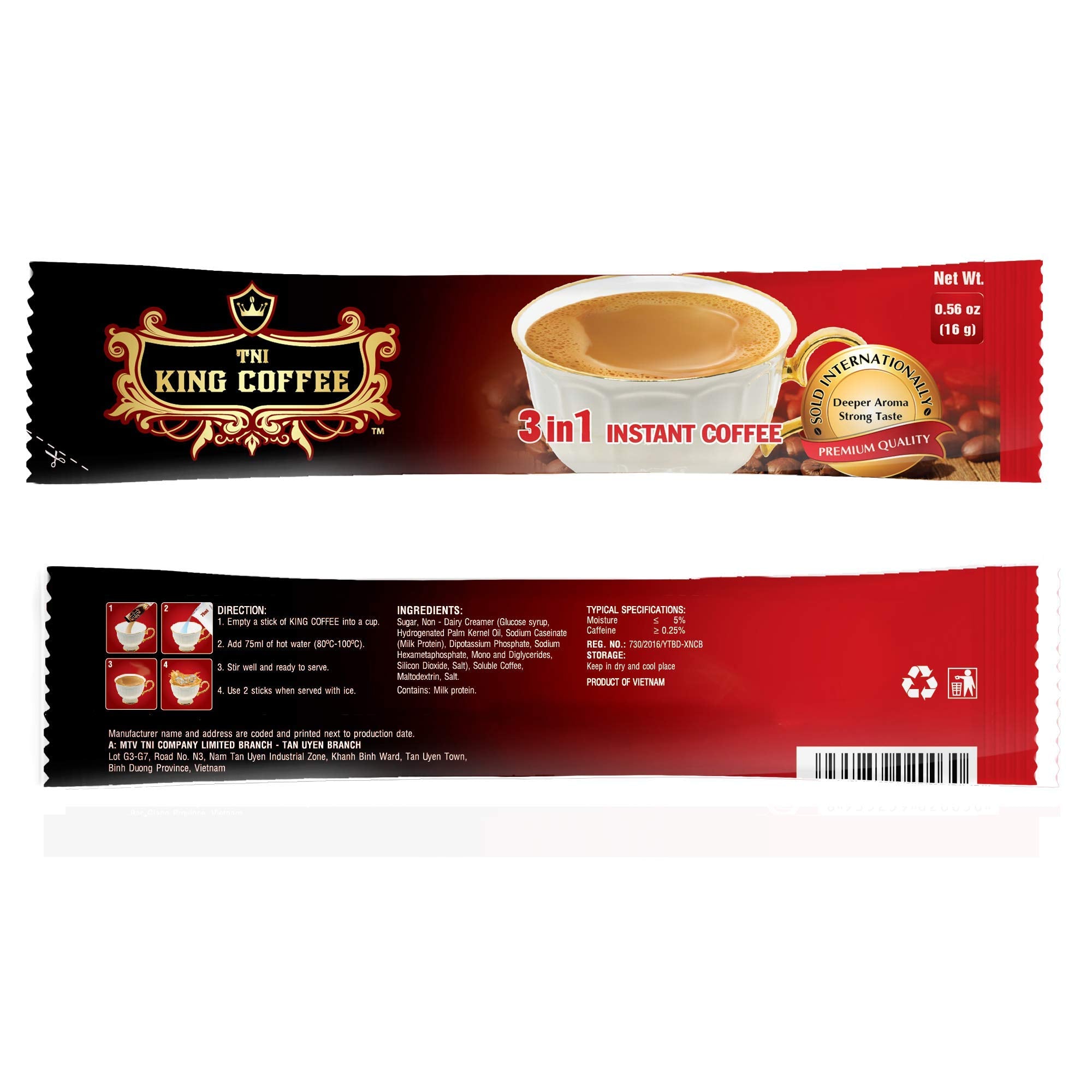TNI King Coffee 3-in-1 Instant Coffeemix Sticks, Medium Roast, 0.56 oz, 120 ct