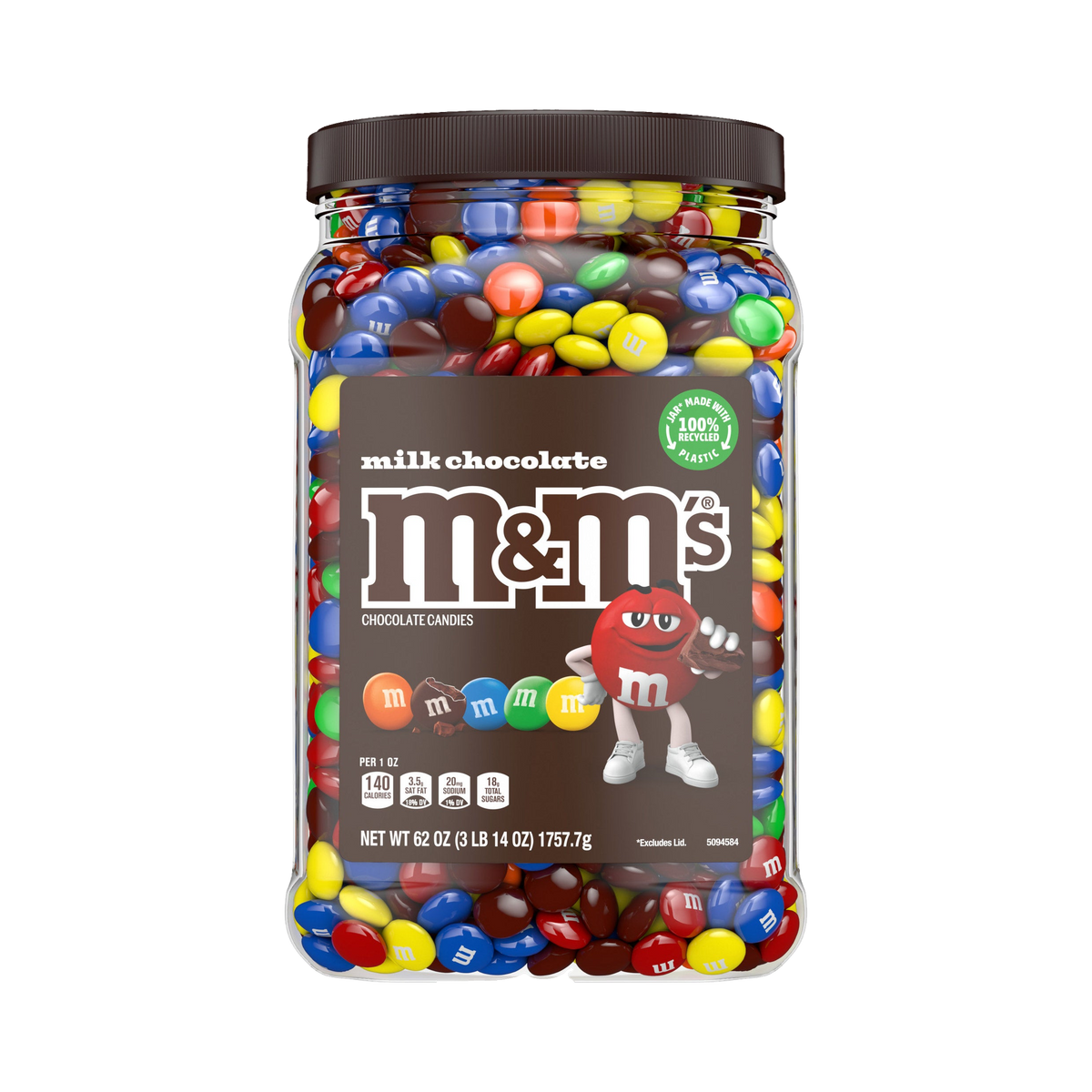 M&M'S Chocolate Candy, Milk Chocolate, 62 oz Jar