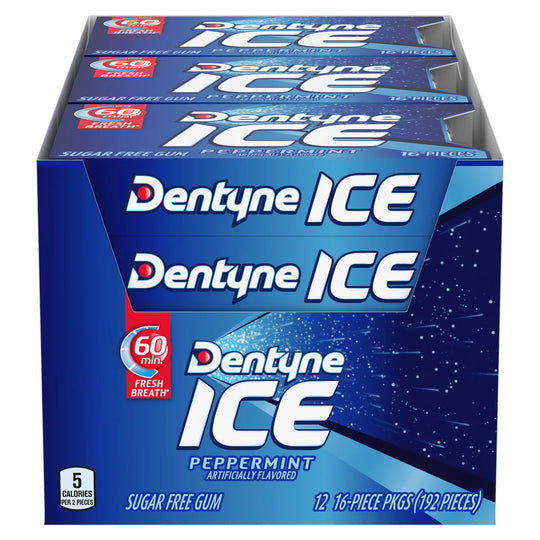 Dentyne Ice Sugar Free Gum, Peppermint, 16 Pieces, 12 ct