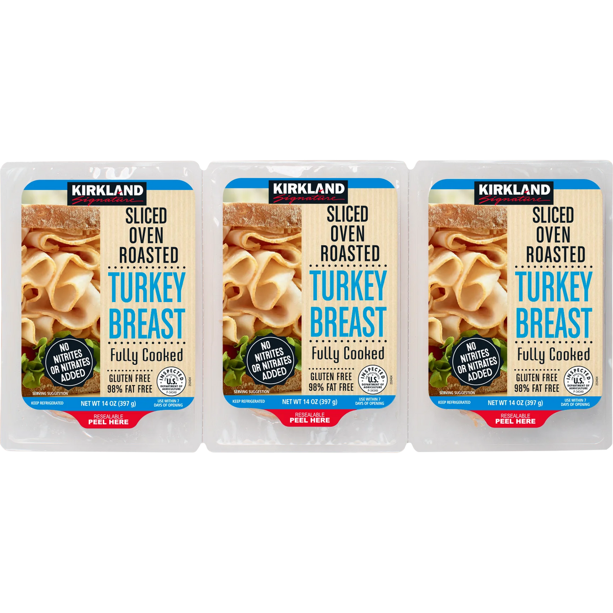 Kirkland Signature Oven Roasted Turkey Breast, Sliced, 14 oz, 3 ct