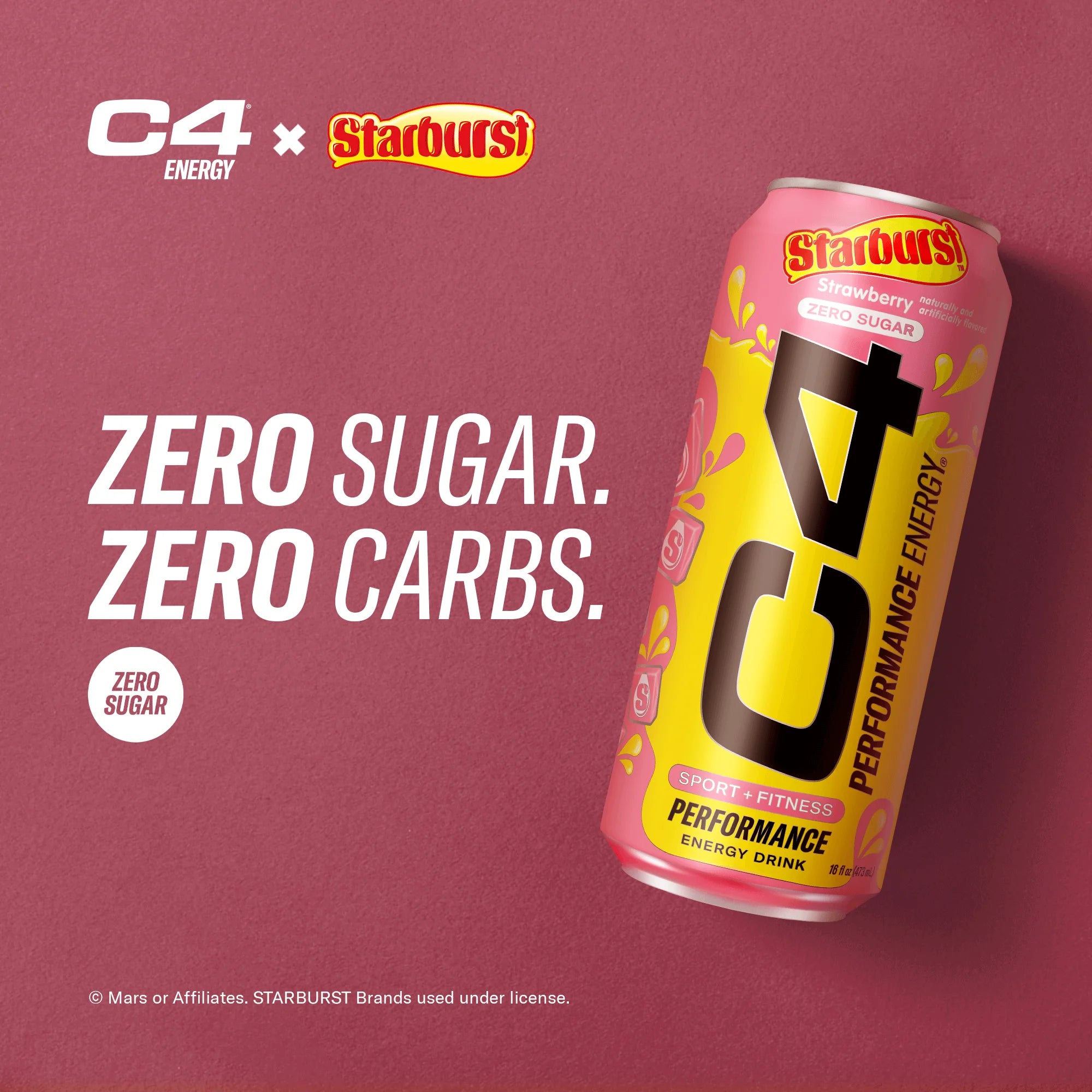C4 Energy Drink, Zero Sugar, Starburst Strawberry, 16 fl oz, 12 ct
