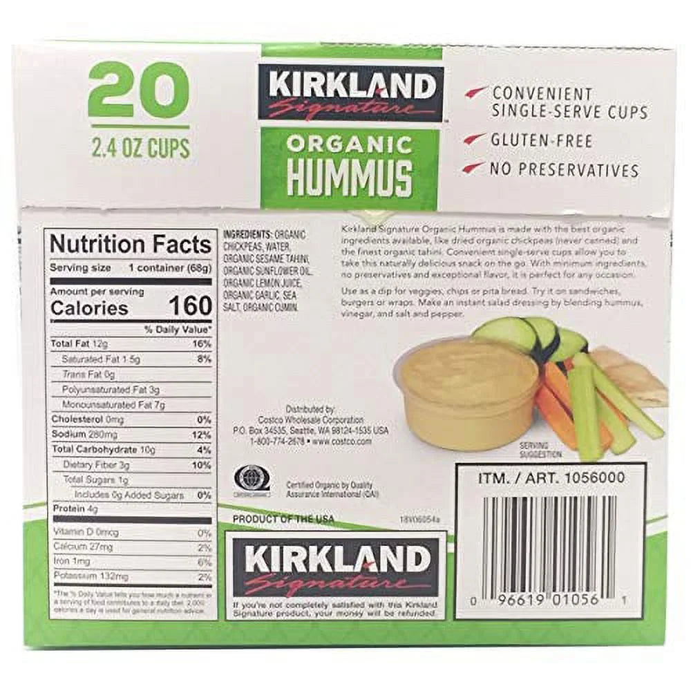 Kirkland Signature Organic Hummus, 2.5 oz, 20 ct