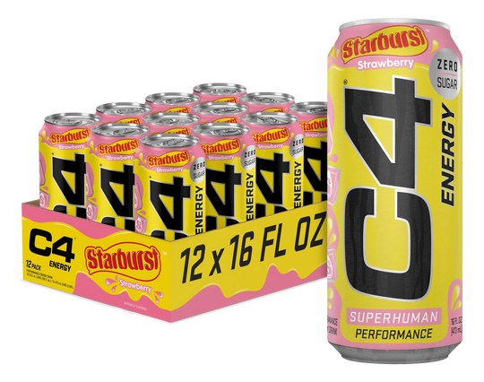 C4 Energy Drink, Zero Sugar, Starburst Strawberry, 16 fl oz, 12 ct
