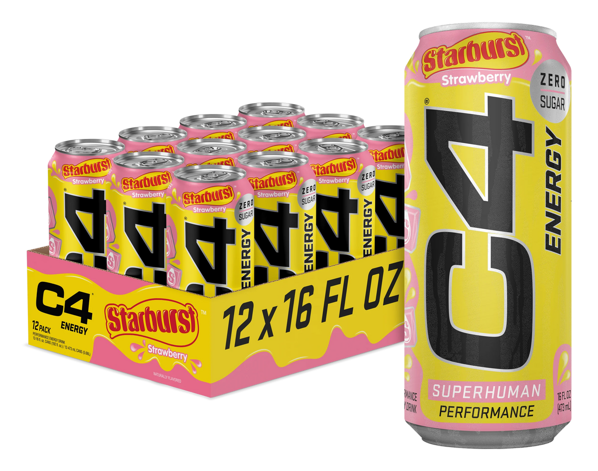 C4 Energy Drink, Zero Sugar, Starburst Strawberry, 16 fl oz, 12 ct
