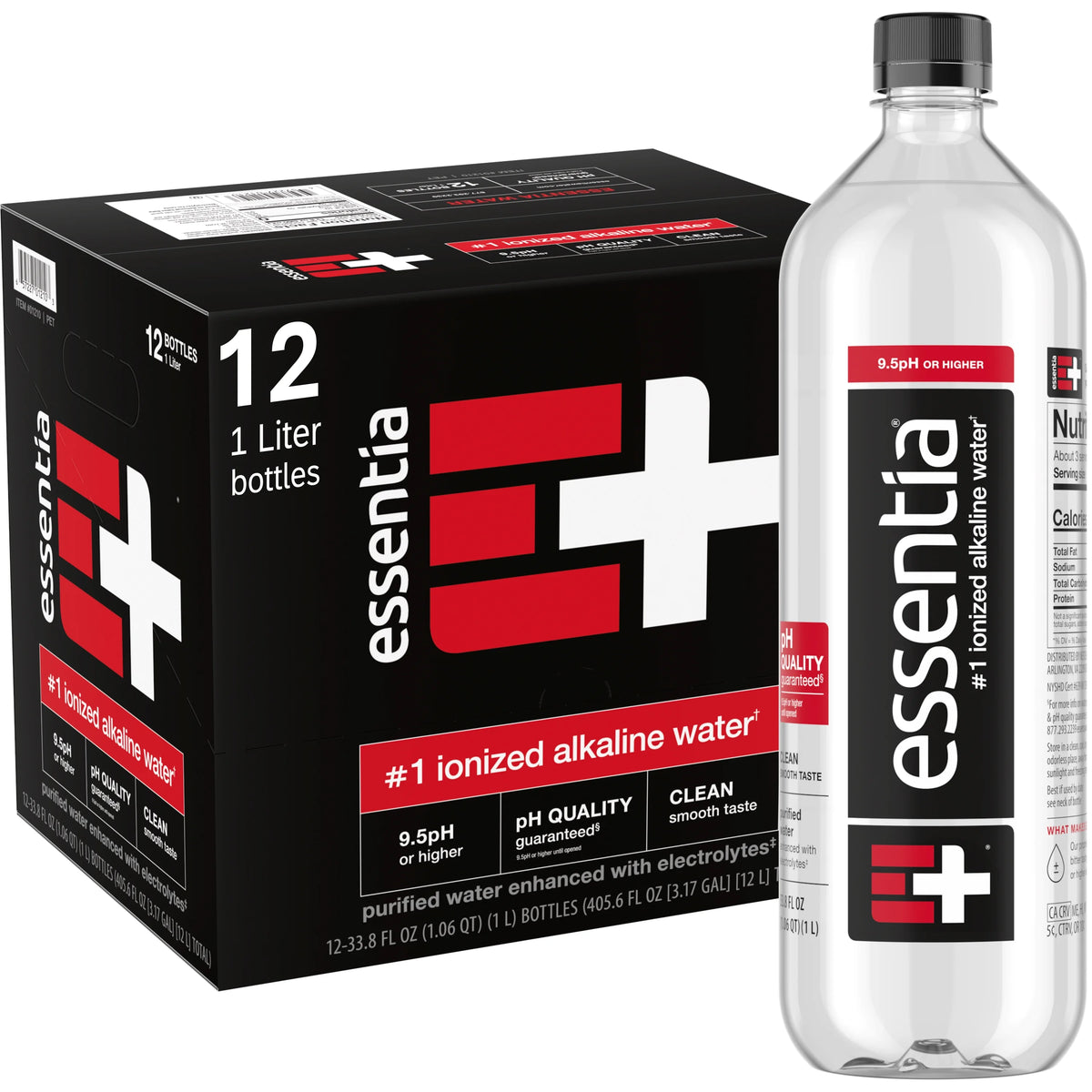 Essentia Ionized Alkaline Water, 1 Liter, 12 ct