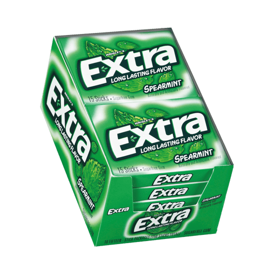 Extra Sugar Free Chewing Gum, Spearmint, Slim Pack, 15 Sticks, 10 ct
